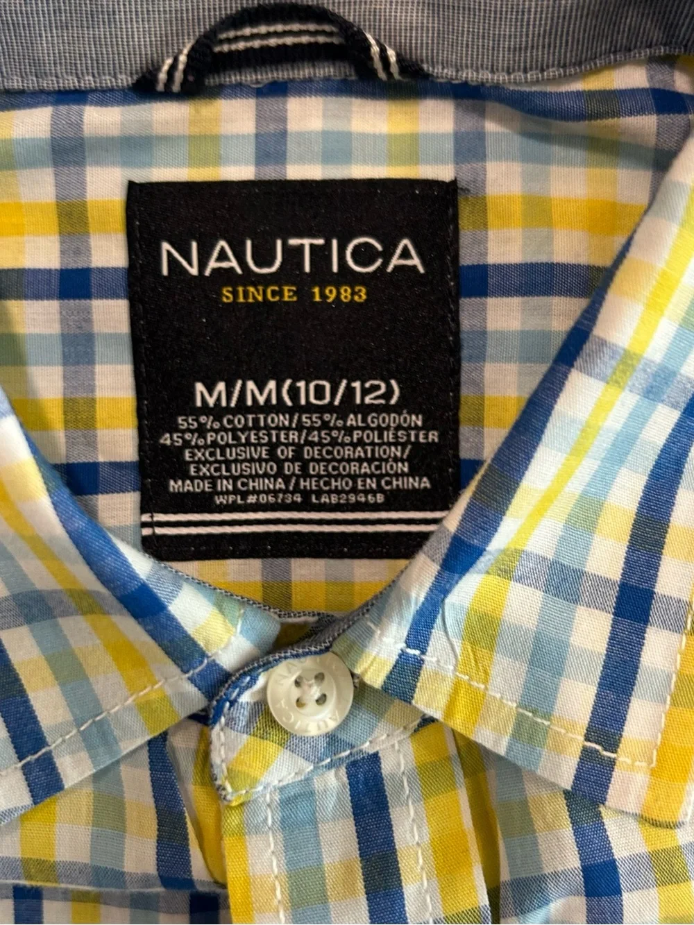 Nautica Boys Medium 10/12 Plaid Button Down Shirt Blue Yellow